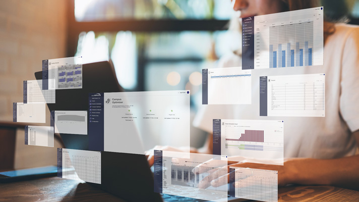 Computer screen images with women typing